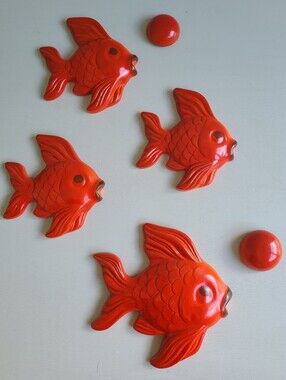 Set of 4 Vintage 1960 Miller Studio Chalkware Fish with Bubbles